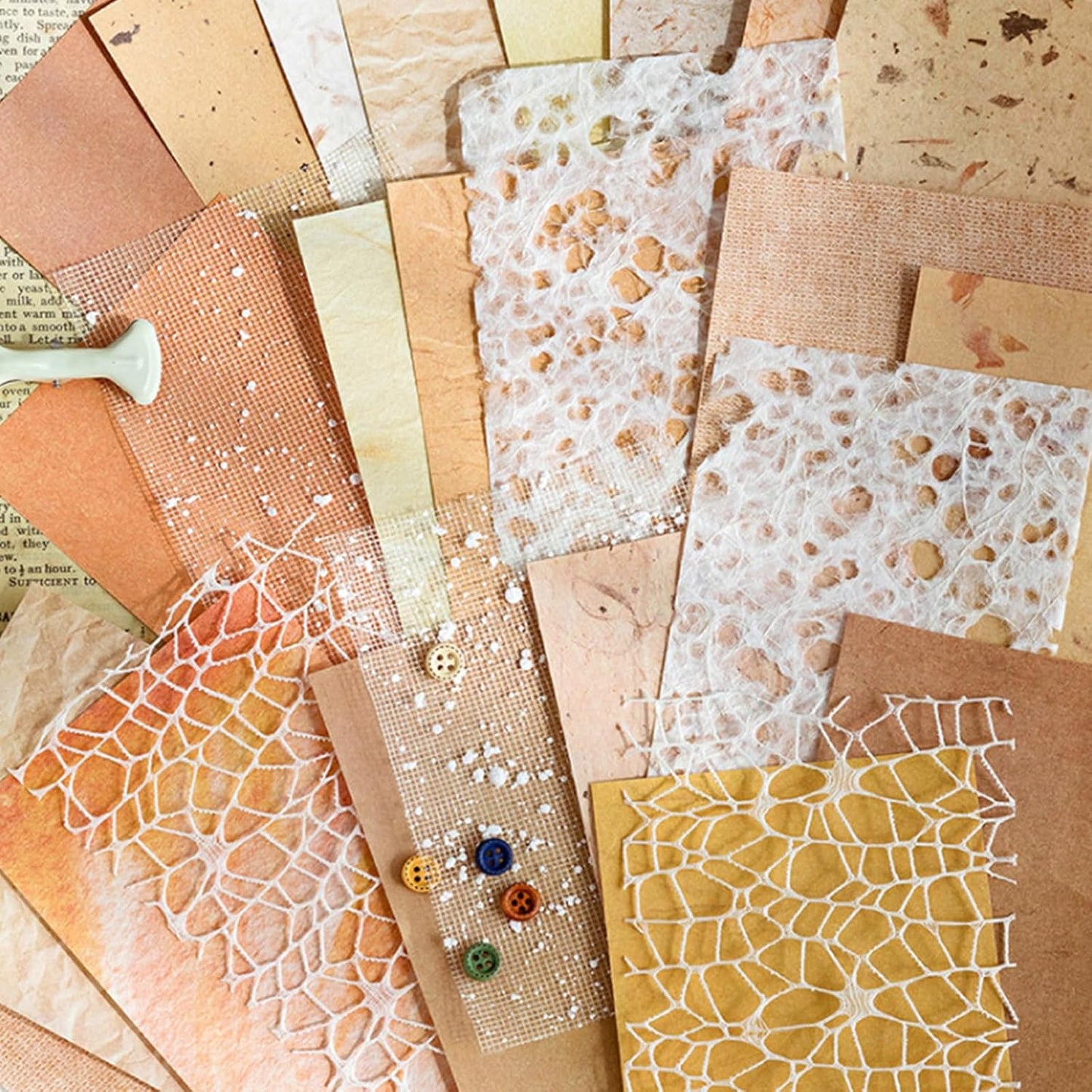 42 Sheets Textured Scrapbook Paper and Mesh Fabric Assorted Set, Junk Journal Supplies Assorted Set, Special Paper for Scrapbooking Materials Card Embellishments 3.9x5.5 Inch (Brown)