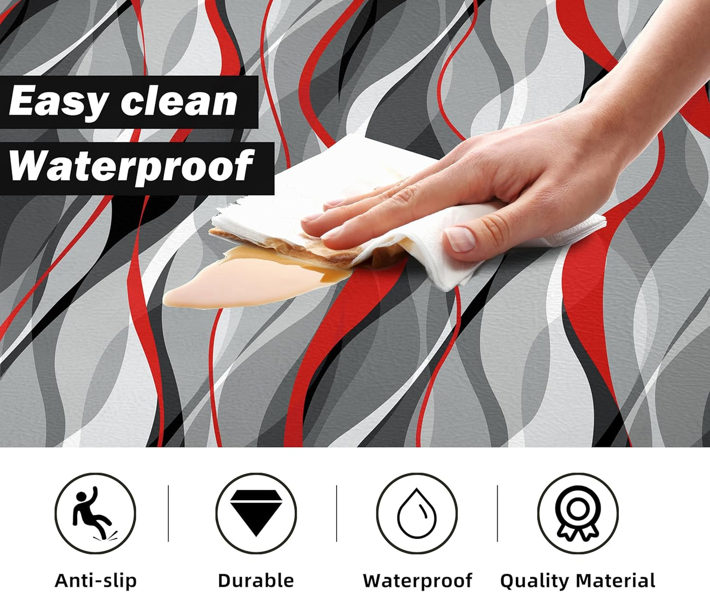 Kitchen Mats for Floor Modern Abstract kitchen rugs Grey and Red Stripe Anti Fatigue Kitchen Mats Waterproof Floor Mats Cushioned Non-Skid Standing Mats for Kitchen, Set of 2,17.3 x 28+17.3 x 47