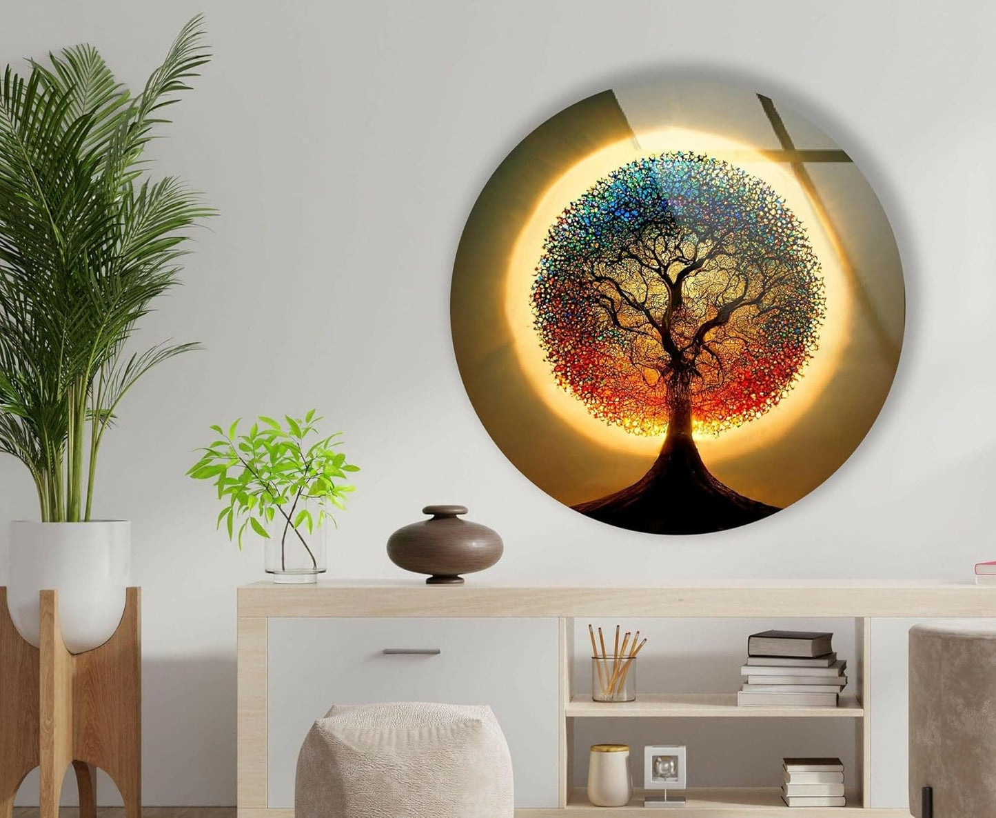 My Photostation.com 39,4''(100cm) Diameter Life of Tree Round Glass Wall Art Tempered Glass Printing Wall Decor Large Wall Art Wall Hangings