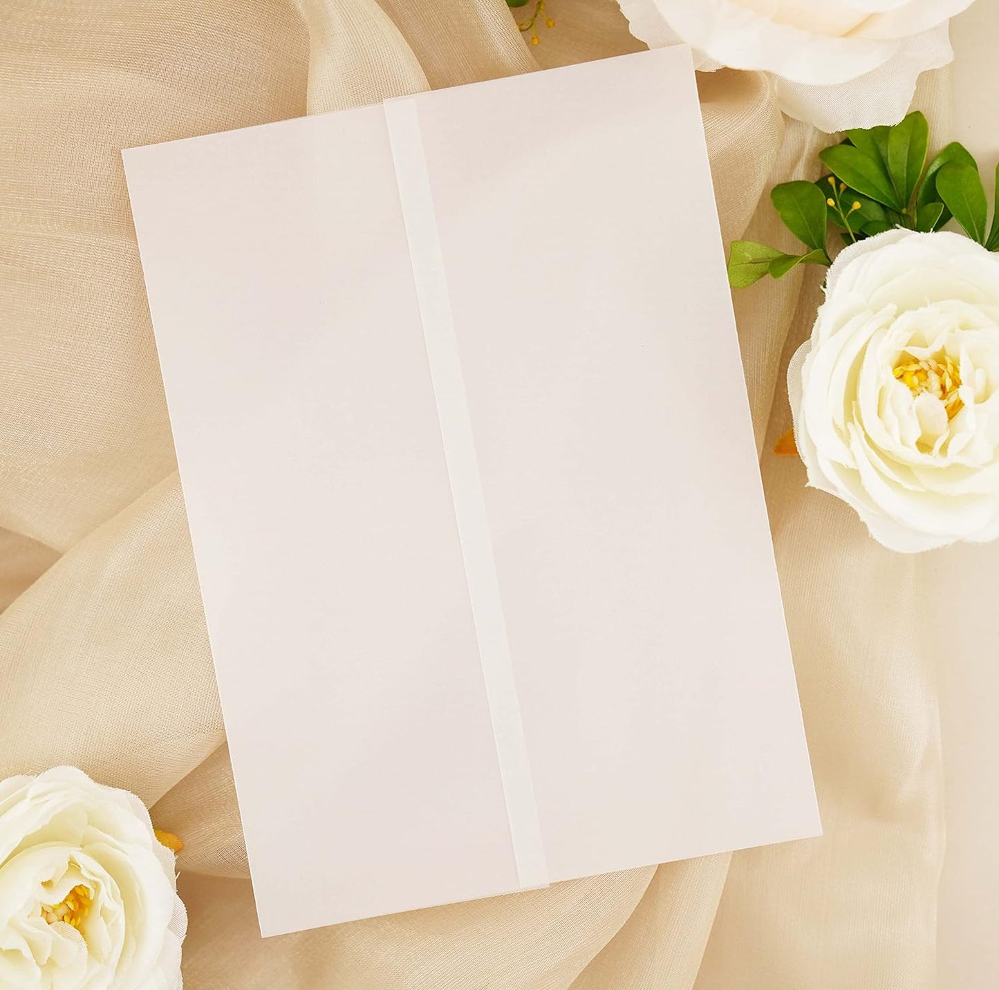 Puremigo 60 Pack Luxury Pre-Folded Vellum Jackets for 5x7 Invitations - Vellum Paper 5x7 Jackets - 115GSM Wedding Invitations Wraps - Transparent