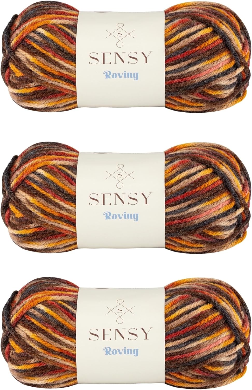 3 Skeins of Sensy Roving Multi Color Yarn, 3.5 oz, 132 Yards, Gauge 5 Bulky (Autumn)