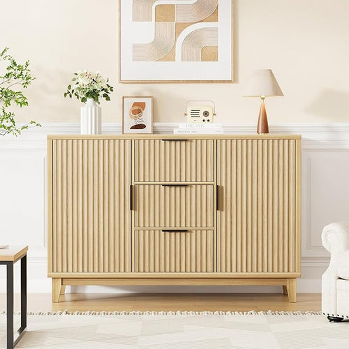 47.2" W Storage Cabinet with 3 Drawers, Fluted Buffet Cabinet with Storage by FiveWillowise