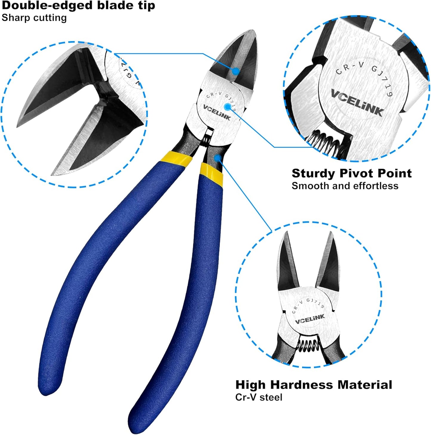 VCELINK Wire Cutters, 6-inch Side Cutter, CR-V Small Flush Cutter, 5 Pack Professional Small Wire Cutter with Spring-loaded for Artificial Flowers, Floral, Jewellery Making, and DIY Model Making