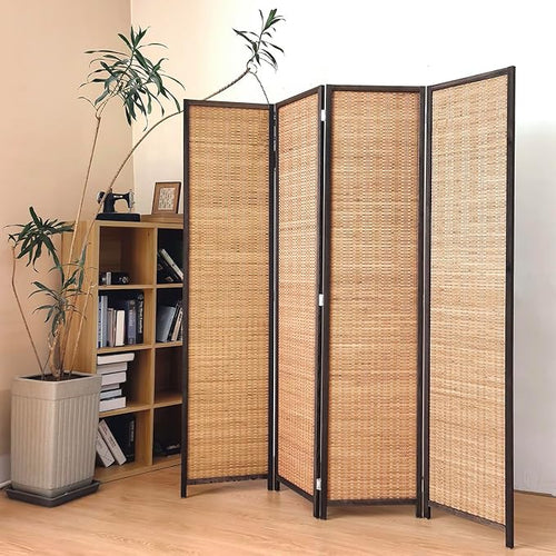 4 Panel Bamboo Room Divider Screen, 5.6 FT Tall Bamboo Divider Folding Panel by PawlaBay