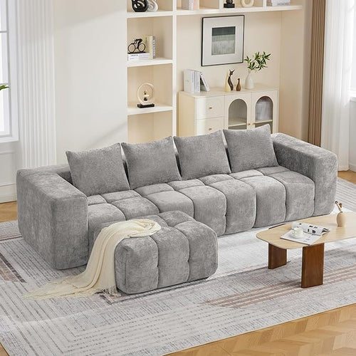 119" Boneless Couch, Oversized Cloud L Shaped Couch, Modular Sectional 4 Seater by CACFTII