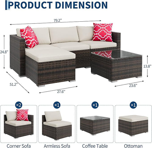5-Piece Outdoor Sectional Sofa Set, All-Weather PE Rattan Patio Furniture - Image 2