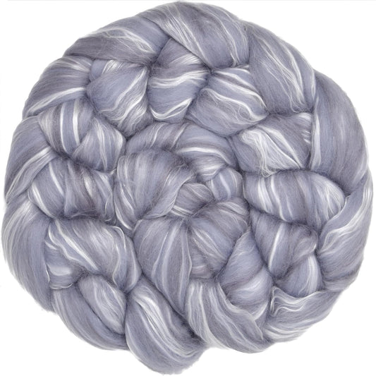 Merino Silk Luxe Tonal Designer Blend. Superfine Merino, Mulberry Silk, Tussah Silk. Top Roving for Spinning or Felting. Silver Mist 4oz