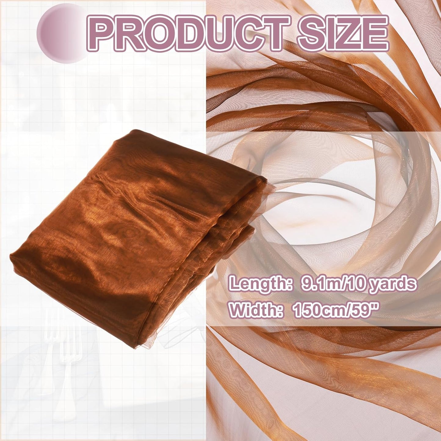 MECCANIXITY Iridescent Sheer Organza Fabric, 10 Yards x 59 Inches Solid Holographic Shiny Fabric Organza Cloth for Wedding, Curtains, Costume, Photo Background, Gradient Dark Gold