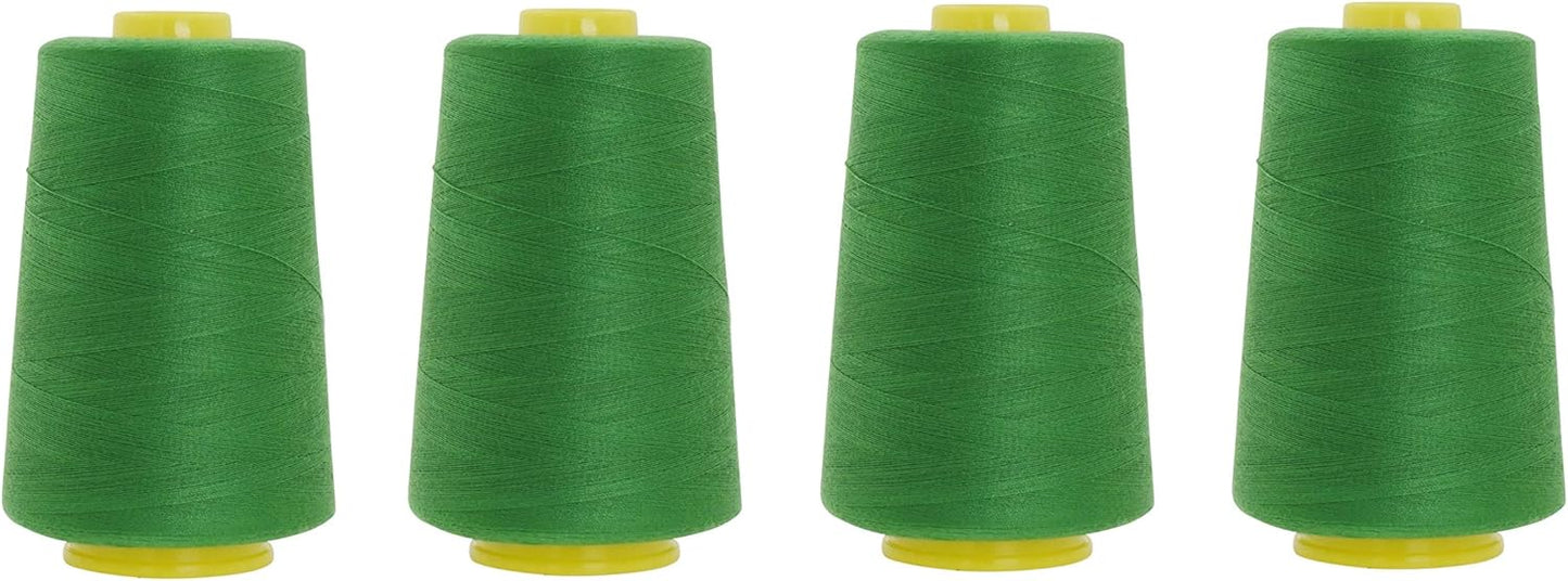 Mandala Crafts 4 Pack of Serger Threads Cones Spools - 20S/2 24000 Yards Polyester Green Threads for Sergers Machine and Overlock Quilting Sewing Machine