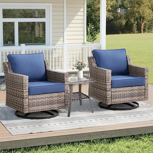 3 Pieces Patio Furniture Set-High Back Swivel Patio Chairs Set of 2 by AMCLOBA