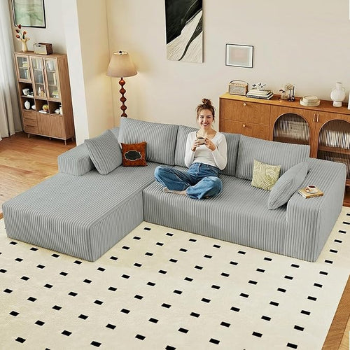 95" Cloud Sectional Couch with L-Shape Chaise, Modular Comfy Sofa Chaise Longue by ODUWA