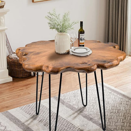 27.5 Inch Live Edge Side Table, Wood Freeform Small End Table by HOEGMST