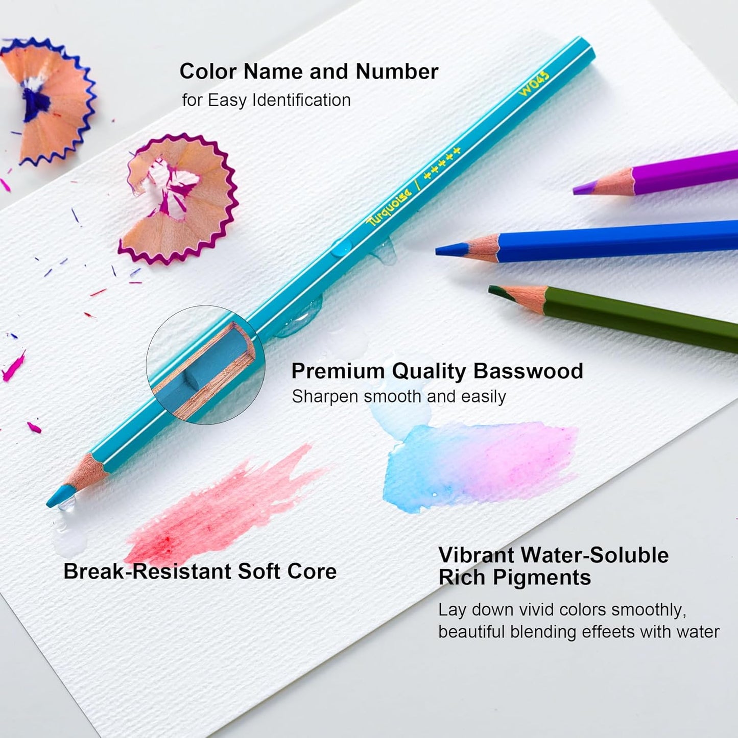 KALOUR Watercolor Pencils,50 Colors, Blendable Wet or Dry, Ideal for Coloring Books and Art