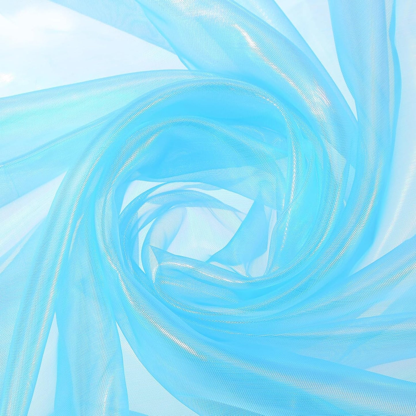 MECCANIXITY Iridescent Sheer Organza Fabric, 2 Yards x 59 Inches Solid Laser Holographic Shiny Fabric Organza Cloth for Wedding, Curtains, Costume, Photo Background, Sky Blue