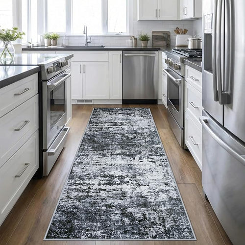 2.6'x8' Runner Rug Washable Rug;Modern Abstract Soft Thin Runner Rug Black by FXRHLP