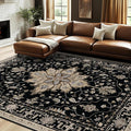 RELEANY Area Rugs 7'x10' Washable Non-Slip, Floral Vintage Distress Print by RELEANY