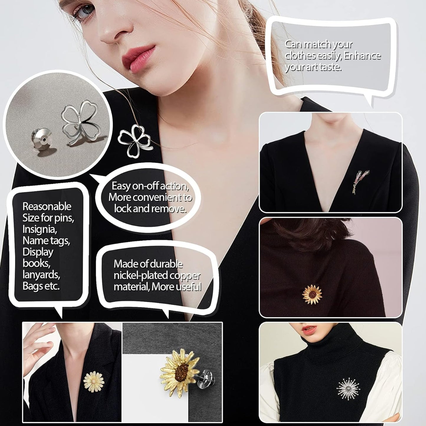 30 Pieces Metal Pin Backs Locking Pin Keepers Locking Clasp