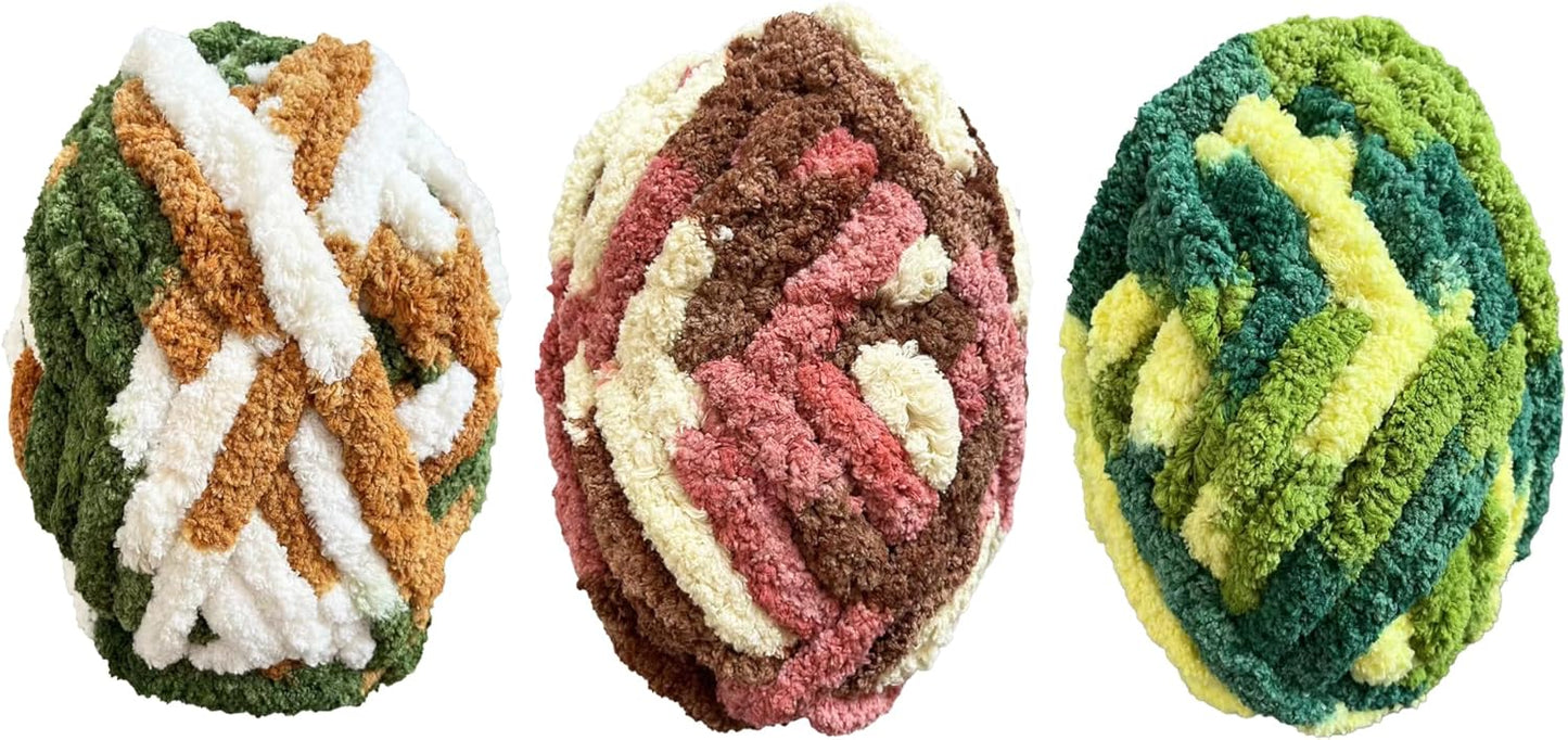 DDL&HEXI 4 Pack Super Chenille Chunky Yarn for Hand Knit, Blanket Making Kit, Jumbo Knitting, 4x8oz (226g) per Bag, Soft Polyester for Crochet, Knitting, and DIY Projects (215)