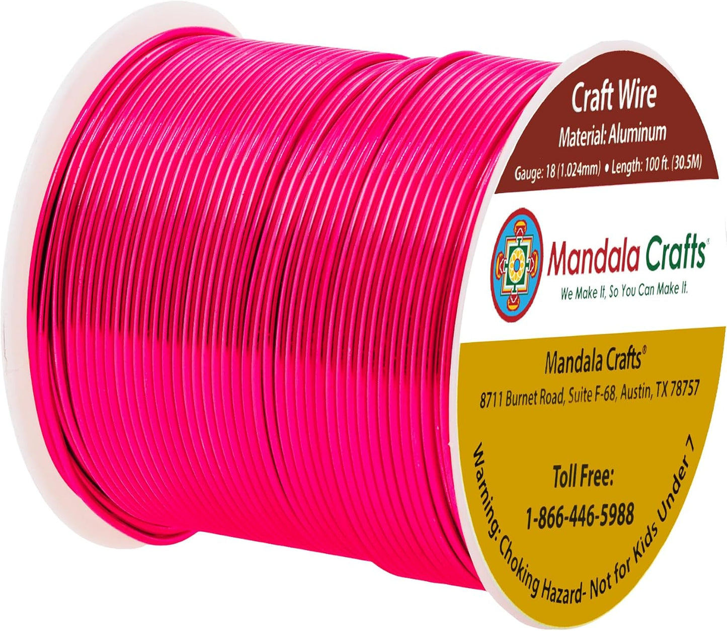 Mandala Crafts 18 Gauge Anodized Aluminum Craft Wire for Jewelry Making - 100 FT Colored Flexible Hot Pink Wire - Bendable for Bonsai Armature Crafting Sculpting