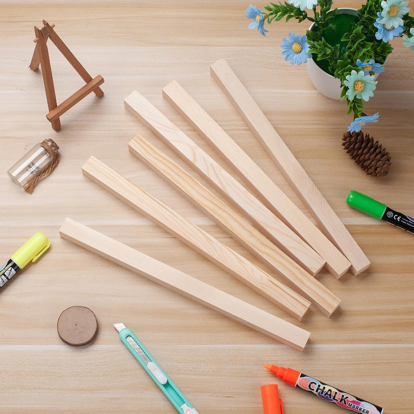 Square Wooden Dowel Rods, 6 PCS 3/4" x 15" Square Wood Dowels Wooden Sticks for Crafting, Unfinished Hardwood Wooden Strips Pieces for Woodworking, Crafts, Arts and DIYers, Home Decor, Model Making