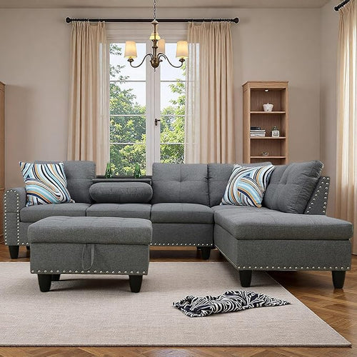 97.5" L Shaped Couch Set Linen, Modular Sectional Couches by Topcomfy