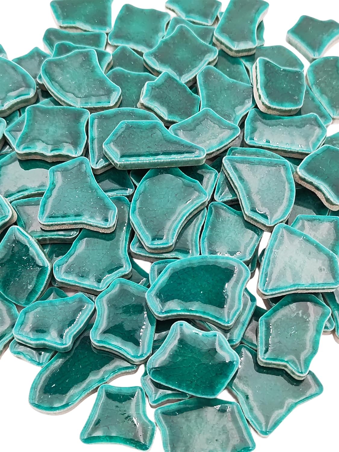 0.78"-1.57" Irregular Ceramics Mosaic Tiles,1.1LB Mosaic Pieces Stones for Home Decoration DIY Craft Plates Flowerpots Vases Cups Mosaic Making Supplies (Cracked Ice Green)