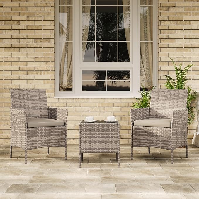 3-Piece Outdoor Furniture Set, PE Rattan Wicker Chairs - Image 8