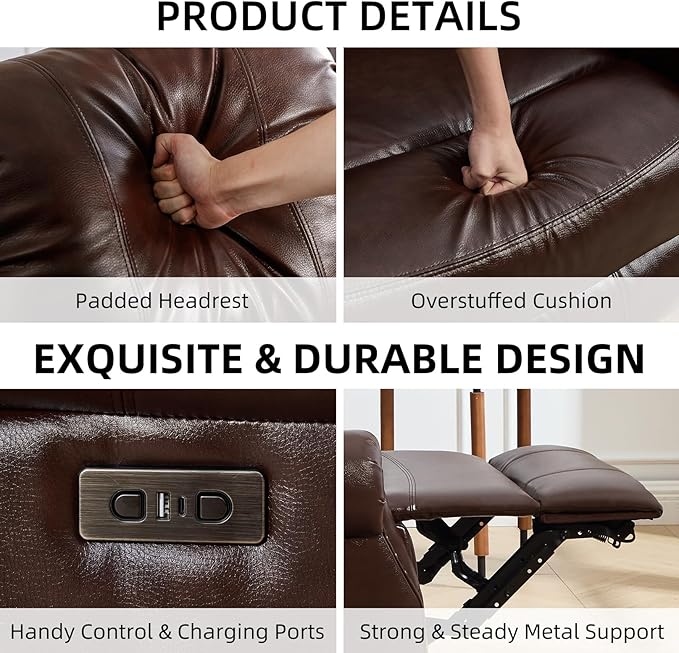 EBELLO Faux Leather Power Recliner Sofa Furniture Set, Included Electric - Image 3