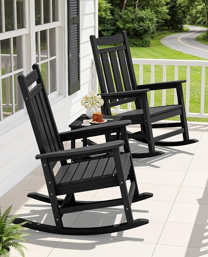KINGYES Oversized Outdoor Rocking Chair Set of 2, All-Weather Patio Rocking - Image 2