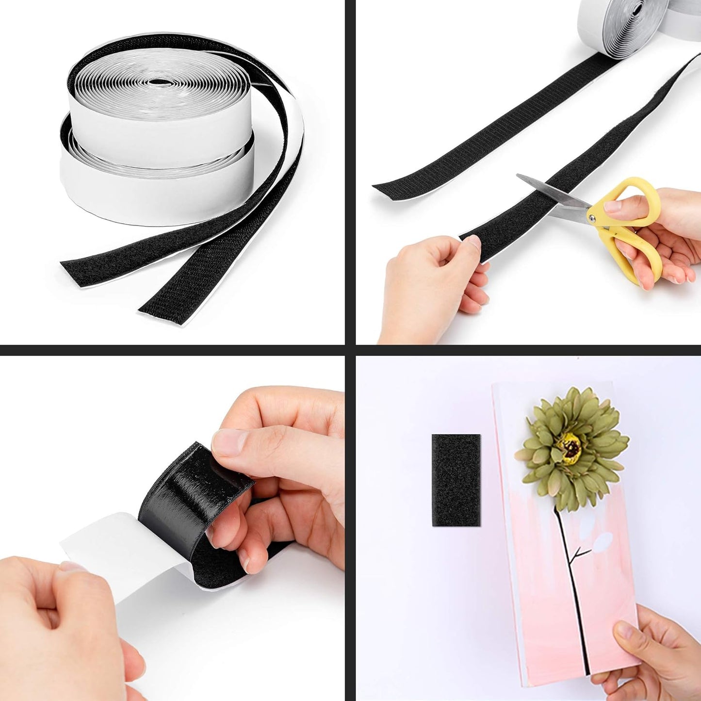 BRAVESHINE Black Industrial-Strength Self Adhesive Hook and Loop Roll - 0.8 Inch 16.5FT Double Sided Hook and Loop Strips Fasteners Tape for Sewing, Pedal Board, Mounting or Hanging Items