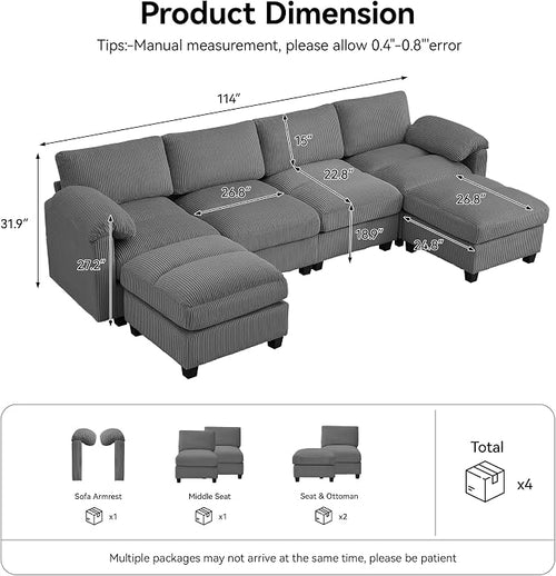 114'' U-Shaped Sectional Couch - Image 2