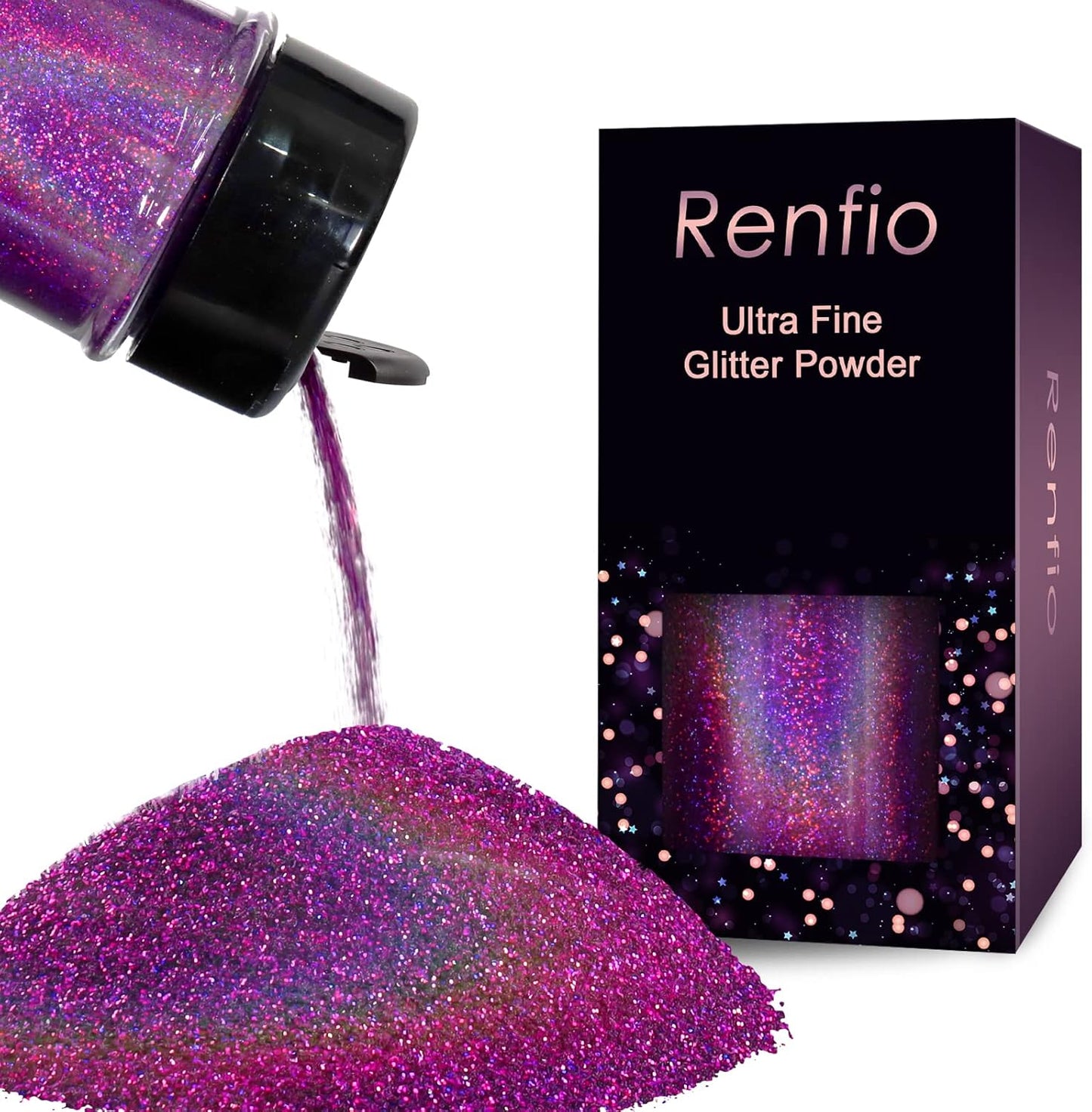 Renfio Holographic Ultra Fine Glitter Powder Metallic Resin Glitter 2.11 Oz (60g) PET Flakes Crafts Sequins 1/128" 0.008" 0.2mm Epoxy Chips Flakes for Tumblers Slime Roses - Laser Purple