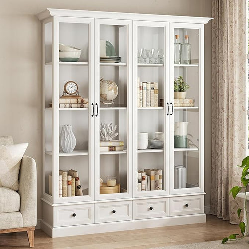 78" Large Storage Cabinet with Glass Doors, China Hutch, Farmhouse Kitchen by ukaocai