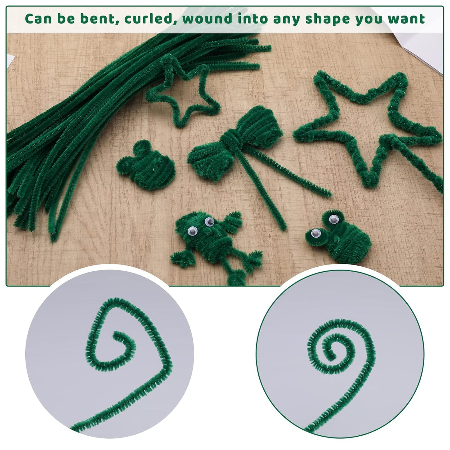 60 Pieces Green Pipe Cleaners - Pipe Cleaners Chenille Stem,Bulk Art & Craft Pipe Cleaners for Christmas Craft and Creative Home Decoration