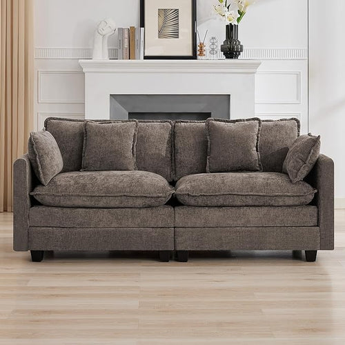 76″ Cloud Deep Seat Loveseat, Upholstered Chenille Modular 2-Seat Sectional by WUTUTUEE