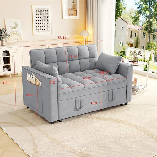 3-in-1 Convertible Sleeper Sofa Bed, 55 inch Small Couch - Image 2