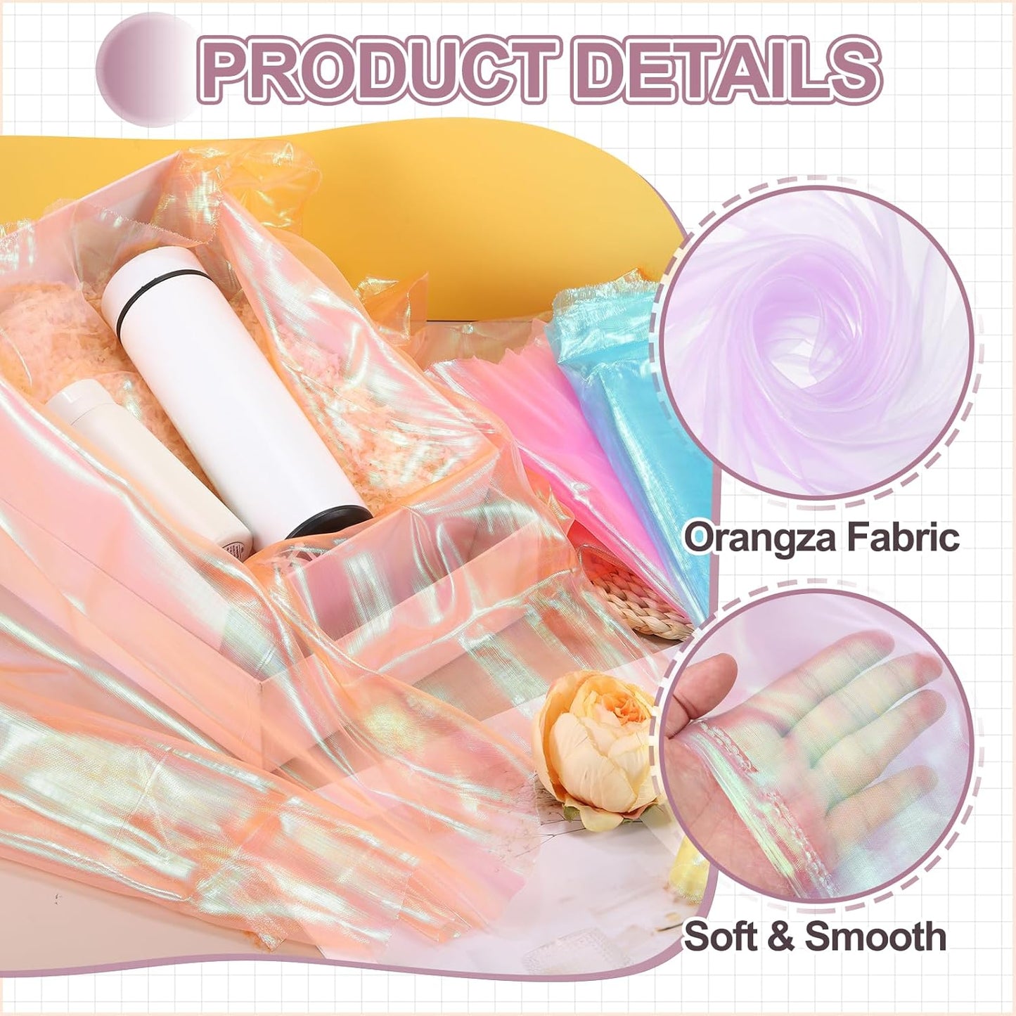 MECCANIXITY Iridescent Sheer Organza Fabric, 2 Yards x 59 Inches Solid Laser Holographic Shiny Fabric Organza Cloth for Wedding, Curtains, Costume, Photo Background, Lotus Pink