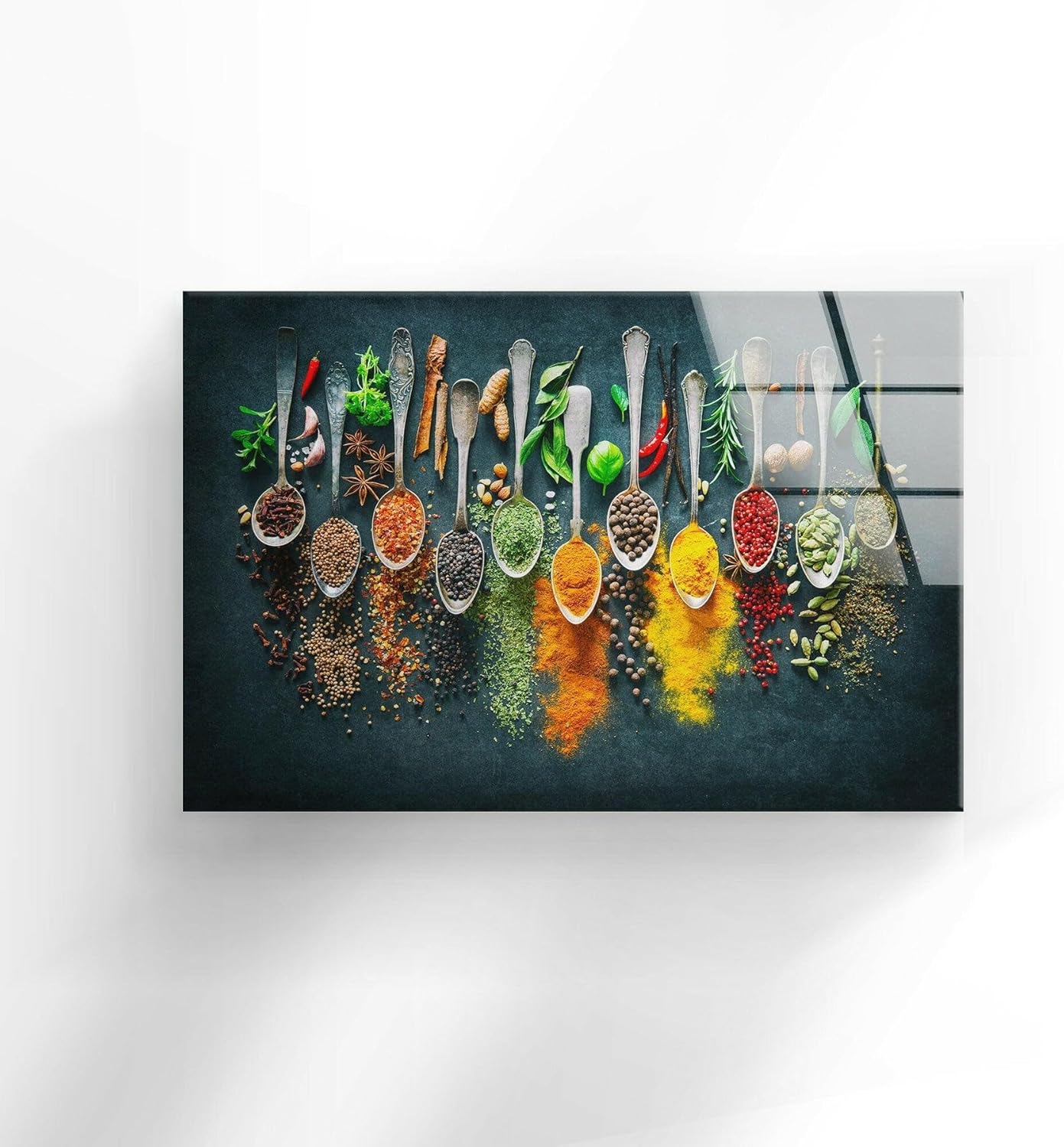 My Photostation.com 20Wx14H'' Spoon Spices Glass Wall ArtTempered Glass Printing Wall Decor Large Wall Art Wall Hangings
