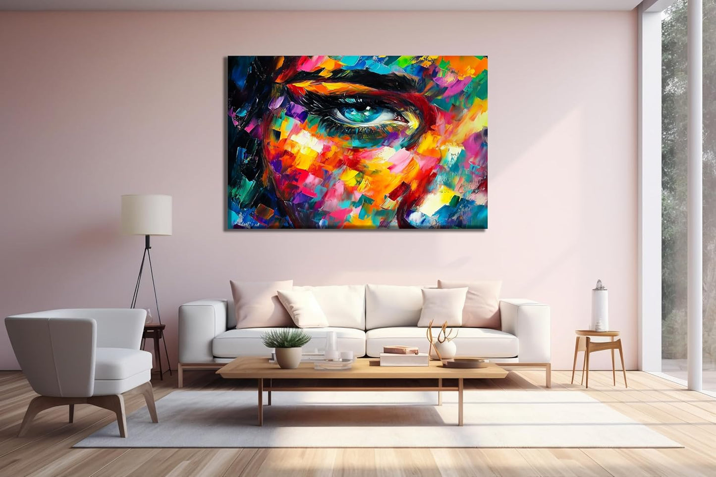 SpiritualHands Women Eye Glass Wall Art Oil Painting for Living Room, Tempered Glass Modern Prints Decor, Large Vivid Color Panel for Bedroom, Kitchen, or Office