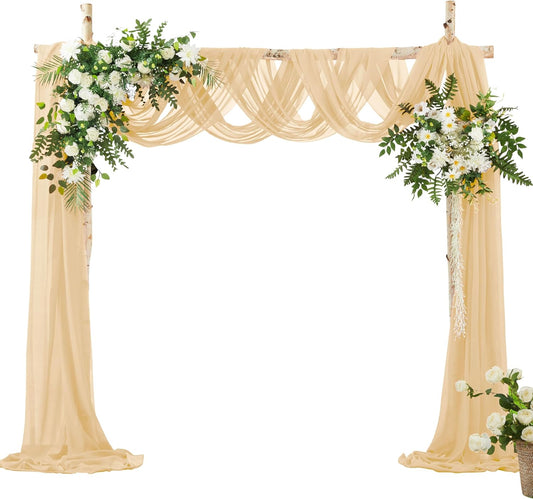 VACVELT Wedding Arch Draping Fabric Champagne Chiffon, 1 Panel Sheer Drapes 30 Inch x 20ft Chiffon Backdrop Curtain Decor, Outdoor Sheer Drapery for Ceremony Party Ceiling