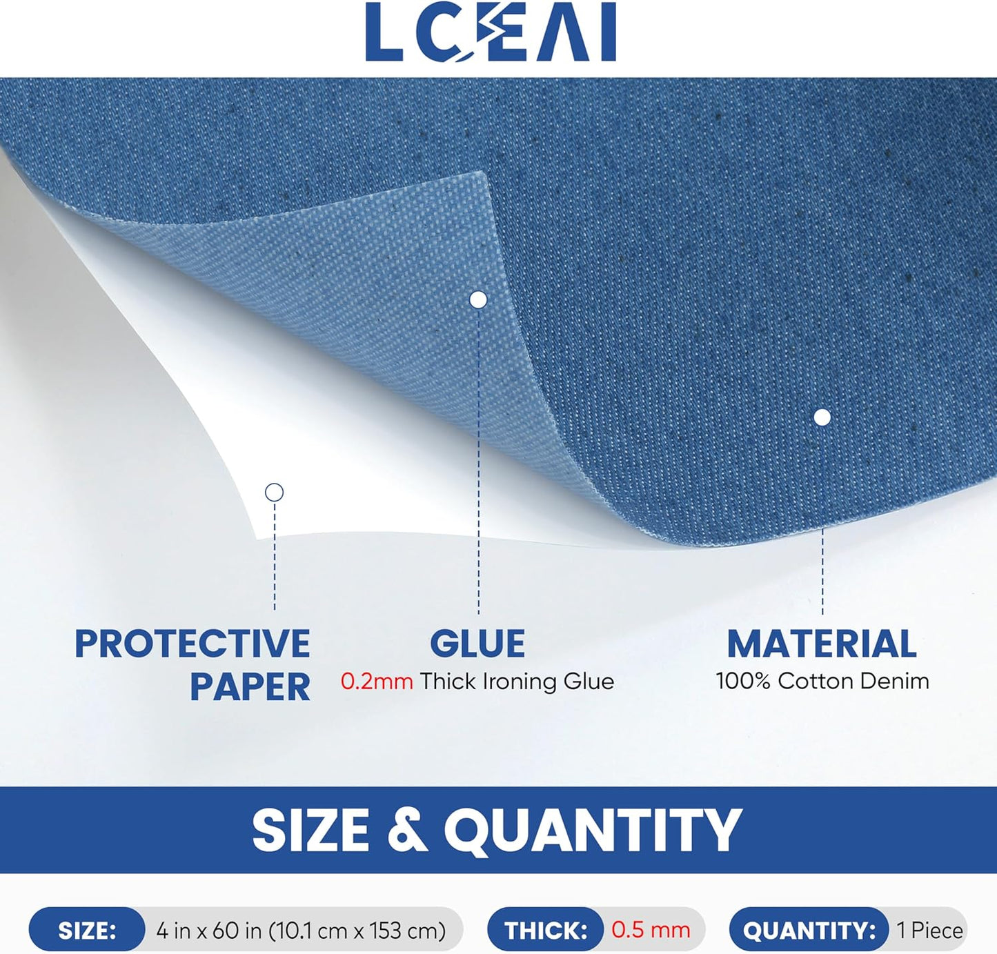 Denim Patches for Inside Jeans - Iron On Patches for Jeans - Jeans Patch for Repairing Pant Holes and Covering Imperfections, Large Size, 4 in. x 60 in.Light Blue