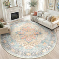 RELEANY Area Rugs Round 6ft Washable Non-Slip, Floral Vintage Distress Print by RELEANY