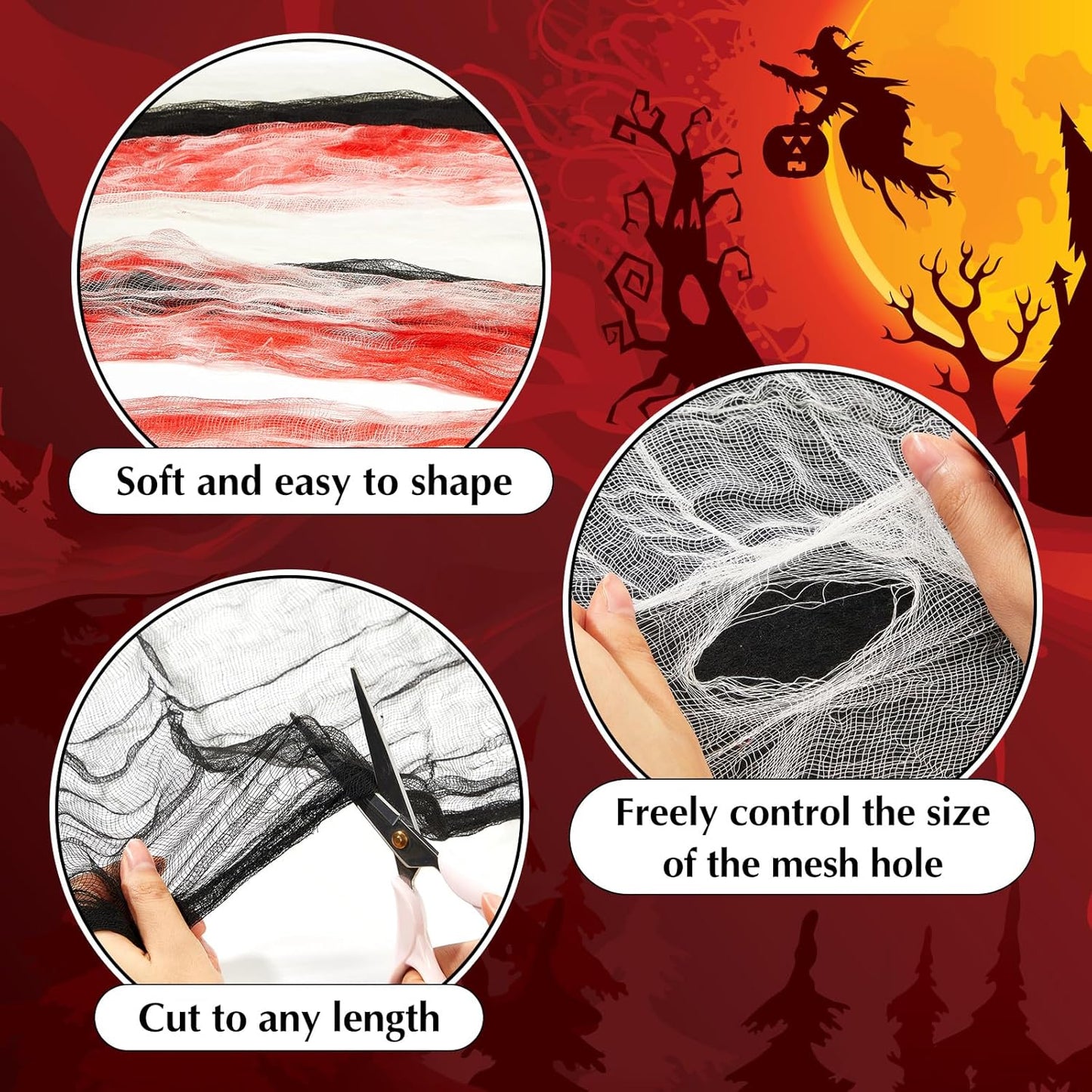 Boao Halloween Cheese cloth 85 x 197 Inch White Black and Bloody Cheesecloth Roll for Crafts Large Cotton Muslin Gauze Fabric for Halloween Outdoor & Indoor Spooky Decoration