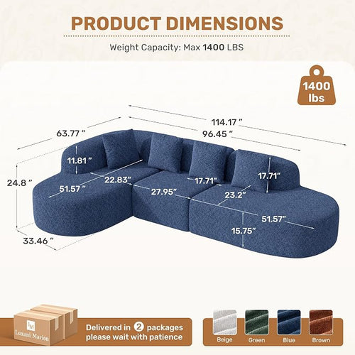 114 Inch Boneless Couches for Living Room, Modern Modular Sectional Sofa - Image 2