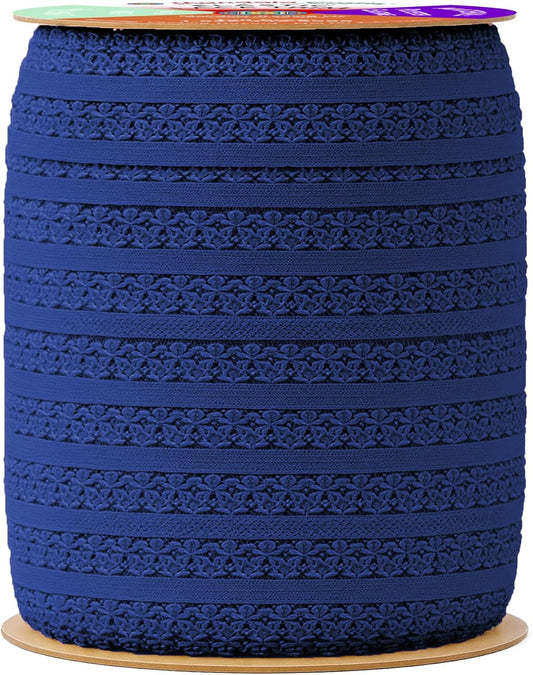 Mandala Crafts Navy Blue Stretch Lace Soft Elastic Trim Roll - 55 Yards 1 Inch Wide Stretchy Frilly Picot Ribbon for Sewing Lingerie, Headbands, Underwear, and Crafts