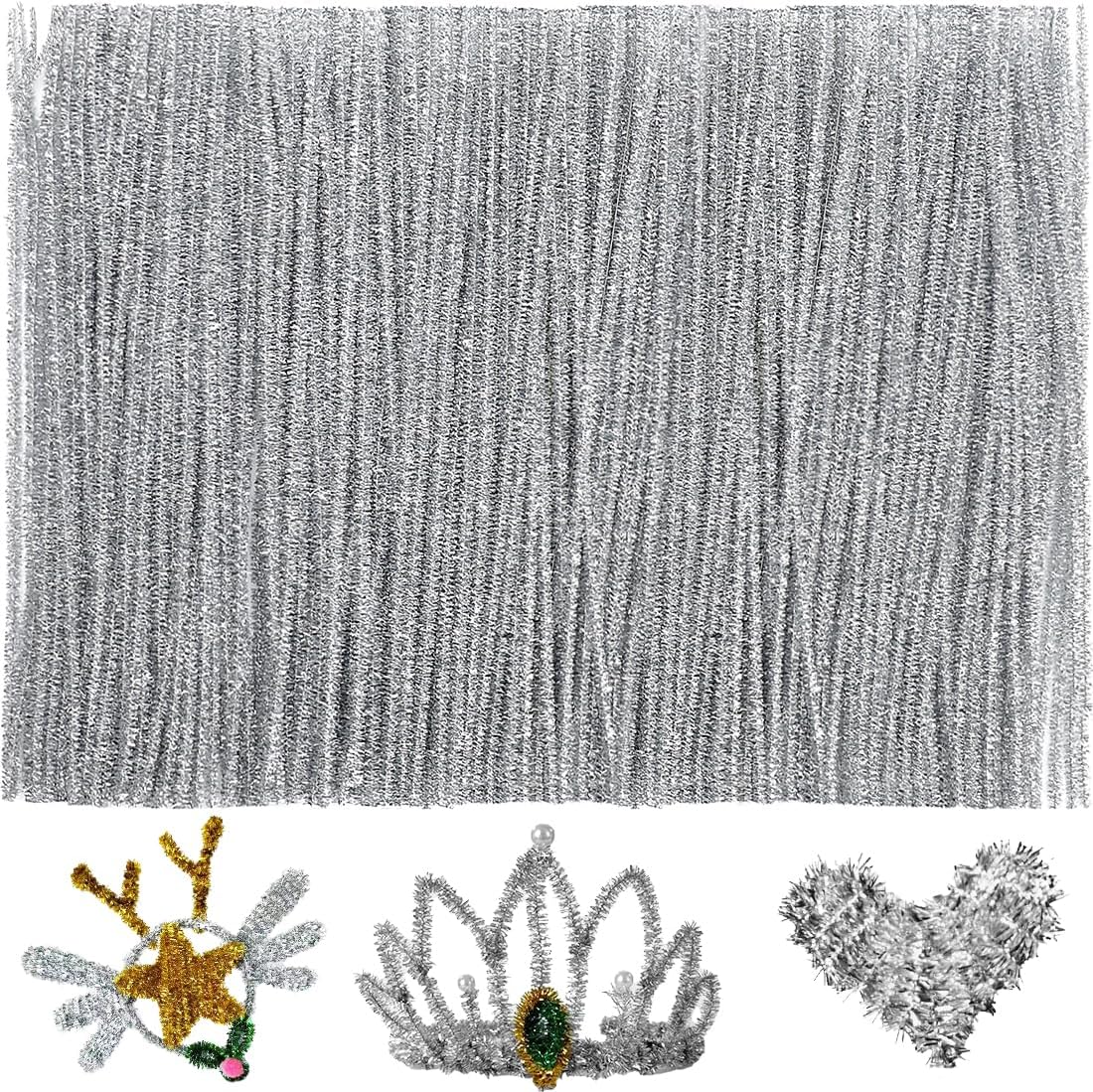 200pcs Pipe Cleaners, Pipe Cleaners for crafts, Craft Supplies Chenille Stems for Art&Craft Christmas DIY projects(12inch*6mm,Silver Glitter)