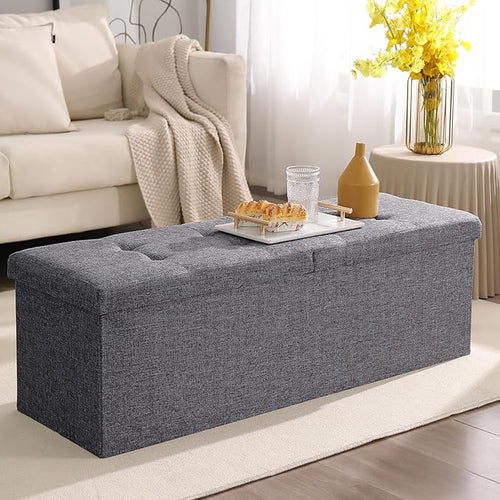 45.3 Inches Storage Ottoman Bench Foldable Seat Footrest Shoe Bench End of Bed - Image 2