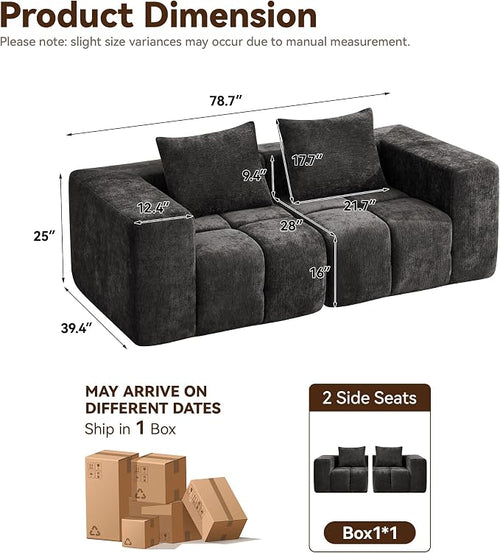 78.7" Loveseat Boneless Couch, Upholstered Cloud Love Seat - Image 2