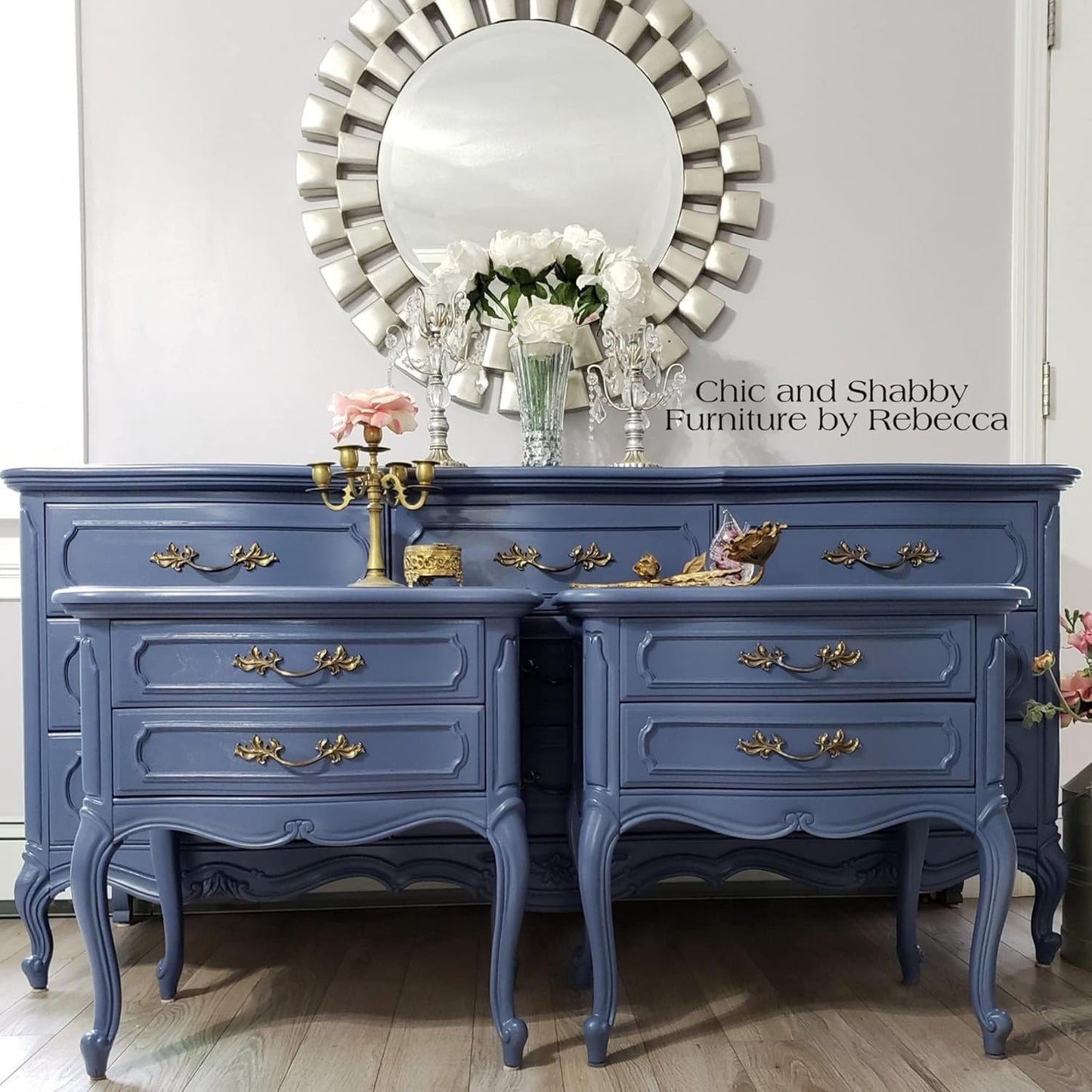 Dixie Belle Paint Company Chalk Finish Furniture Paint - Yankee Blue (1 Gallon - 128oz) - Matte Dainty Pink Chic Chalk Mineral DIY Furniture Paint