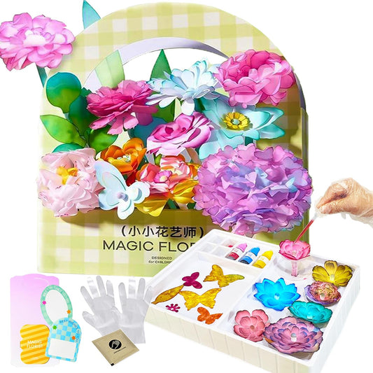 Science Craft Kit: Color Mixing & Dyeing Paper Flower Bouquet for Adults, Teens & Kids 8-12. Handmade Craft for Women's Group Activities & Stem Family Fun, Gift for Birthday Christmas, (Green Florist)